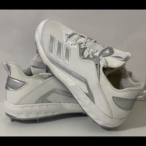 New Adidas Men's Fv9341 Baseball Metal Cleats White/Silver